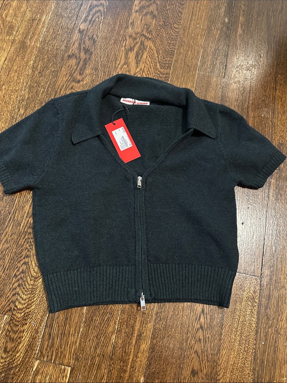 Short-Sleeve Black Zip Polo Sweater by Mackage